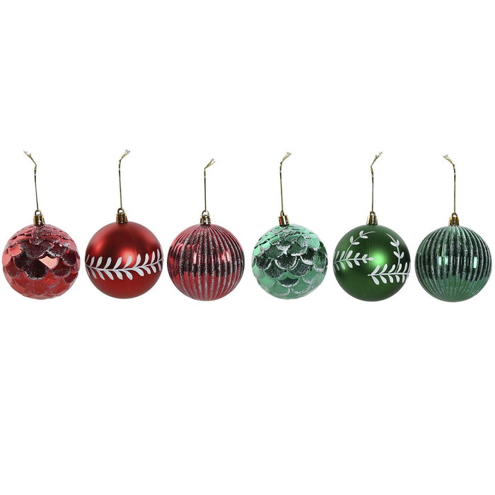 DKD Home Decor Set de 12 Bolas de Decoración Navideña Rojo y Verde