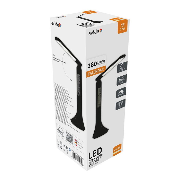 Avide Lámpara de mesa LED con calendario Negro 5W Avide Lámpara de mesa LED con calendario Negro 5W