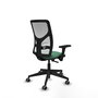 Silla de oficina Motilla con mecanismo Sincro tapizada con Tela color Verde esmeralda y malla color Blanco. Equipada con lumbar 1D, Brazos 3D y Ruedas 65 mm parqué