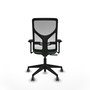 Silla de oficina Motilla con mecanismo Sincro tapizada con Tela color Verde esmeralda y malla color Blanco. Equipada con lumbar 1D, Brazos 3D y Ruedas 65 mm parqué
