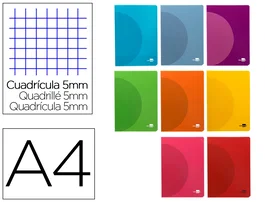 Liderpapel Libreta A4 Tapa Plástico 48 Hojas 90gr Cuadriculada 5mm Doble Margen Colores Surtidos