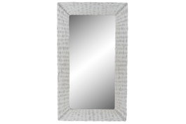 DKD Home Decor Espejo de Mimbre Trenzado Blanco 87x147 cm