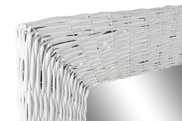 DKD Home Decor Espejo de Mimbre Trenzado Blanco 87x147 cm