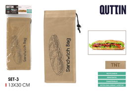 Quttin Set 3 Bolsas Bocadillo Reutilizables TNT 13 x 30 cm (36 Unidades)