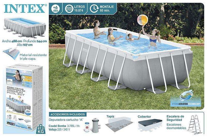 Intex Piscina Rectangular Prism Farme con Depuradora y Escalera (3785 Litros) 488x244x107 cm