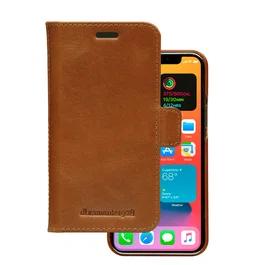Dbramante1928 Lynge Funda Cuero Cartera para iPhone 12 Mini, Color Bronceado, Soporte de Sobremesa y Bolsillos para Tarjetas