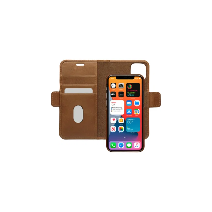 Dbramante1928 Lynge Funda Cuero Cartera para iPhone 12 Mini, Color Bronceado, Soporte de Sobremesa y Bolsillos para Tarjetas