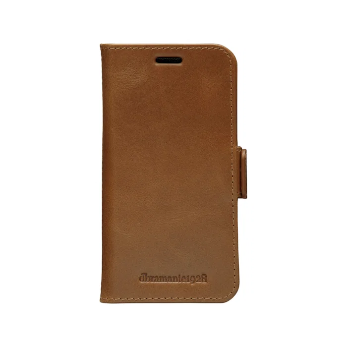 Dbramante1928 Lynge Funda Cuero Cartera para iPhone 12 Mini, Color Bronceado, Soporte de Sobremesa y Bolsillos para Tarjetas