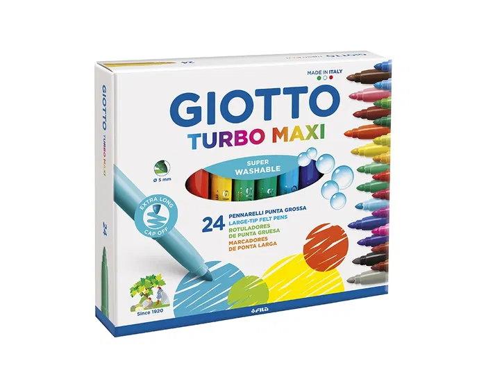 Giotto Rotulador Turbo Maxi Caja de 24 Colores Lavables con Punta Bloqueada