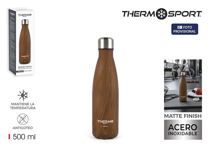 Inde Botella Termo Wood 500 ml Thermosport con Tapa de Roscas - 7x27 cm, 260 g (12 Unidades) Inde Botella Termo Wood 500 ml Thermosport con Tapa de Roscas - 7x27 cm, 260 g (12 Unidades)