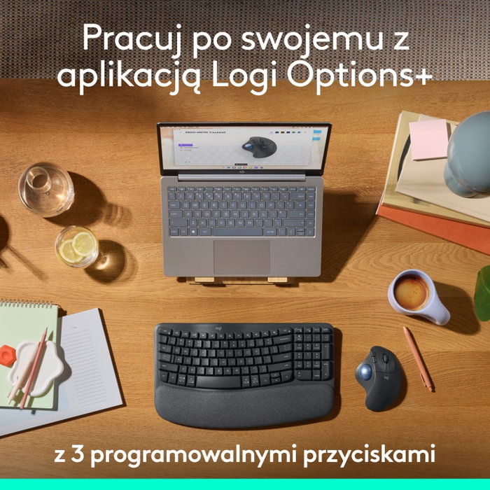 Logitech ERGO M575S Trackball Inalámbrico Ergonómico, Grafito y Azul