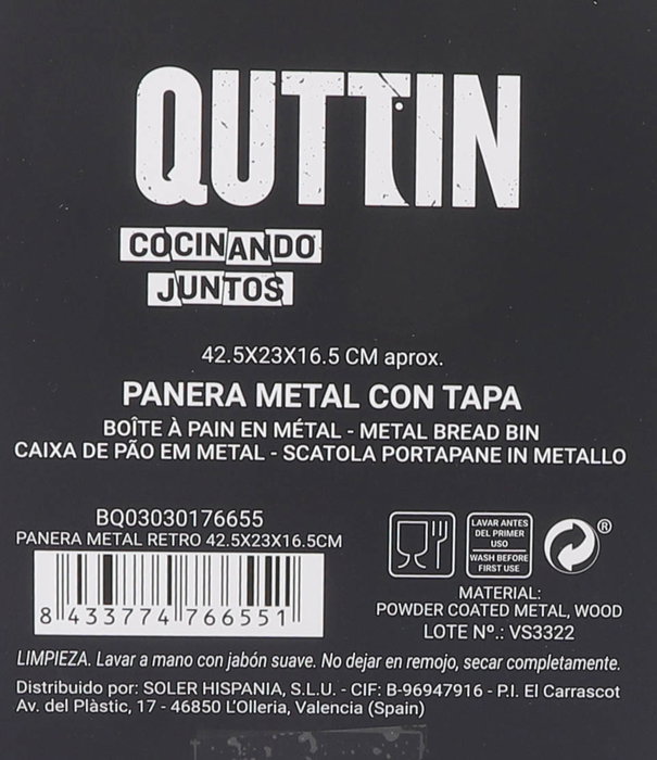Quttin Panera Metal Retro 42.5 x 23 x 16.5 cm (3 Unidades)