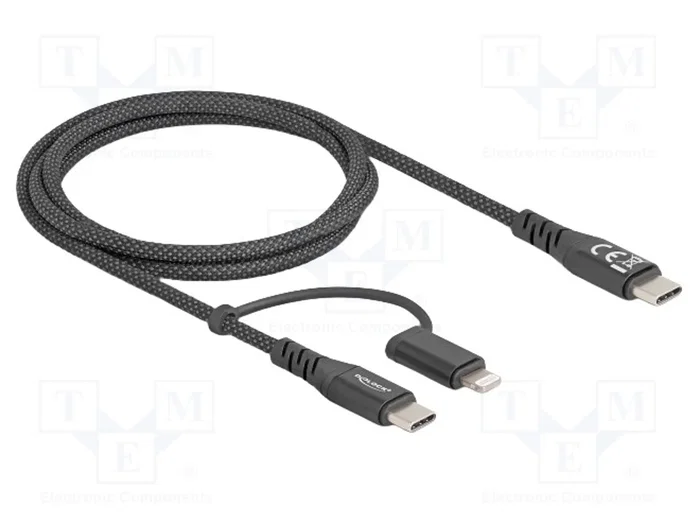 DeLOCK Cable USB 2 en 1 de 1 m con USB Type-C y Lightning para iPhone y iPad de 60 W