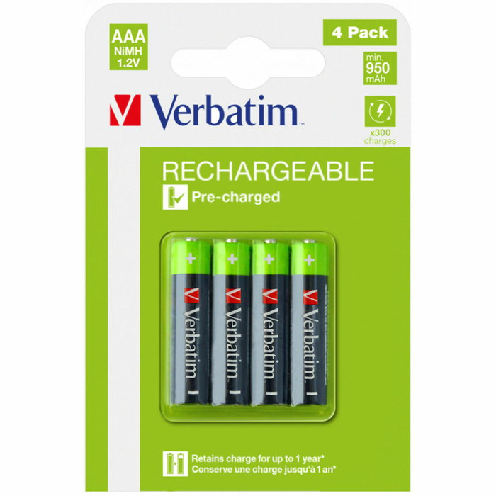 Verbatim Baterías Recargables AAA HR03 950mAh 1,2V NiMH Pack de 4 Verbatim Baterías Recargables AAA HR03 950mAh 1,2V NiMH Pack de 4