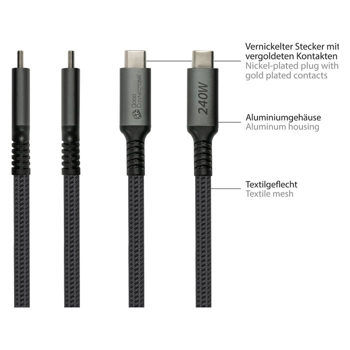 GoodConnections 2240-CCT005A Cable USB-C 2.0 de 2m Trenzado 240W Negro