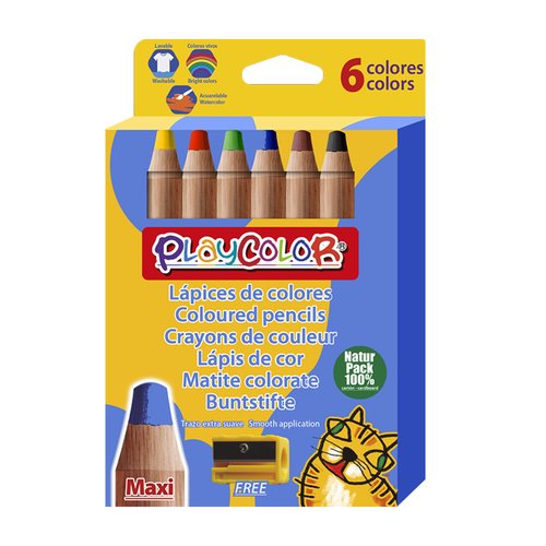 Playcolor Maxi Basic Lápices de colores, 6 unidades surtidas