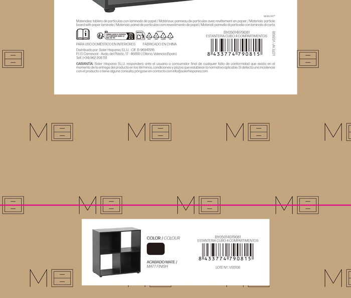 Inde Estantería Cubo 4 Compartimentos, Mueble de Diseño Modular con Medidas 60 x 29.7 x 60 cm