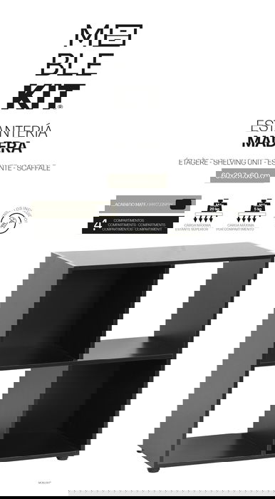 Inde Estantería Cubo 4 Compartimentos, Mueble de Diseño Modular con Medidas 60 x 29.7 x 60 cm