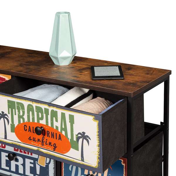 Max Home Mueble Cómoda Vintage 14 Cajones 103x30x119 cm Acero MDF Poliéster