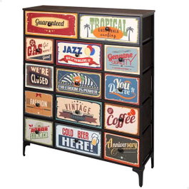 Max Home Mueble Cómoda Vintage 14 Cajones 103x30x119 cm Acero MDF Poliéster