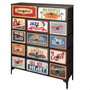 Max Home Mueble Cómoda Vintage 14 Cajones 103x30x119 cm Acero MDF Poliéster