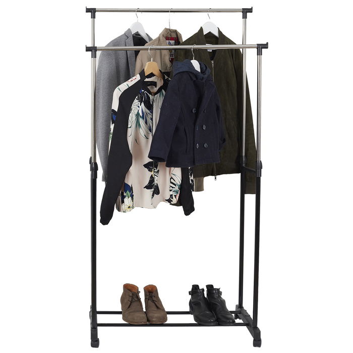 Je cherche une Idee Perchero Barra Doble Con Ruedas Ajustable En Altura 80x43 cm H 90-160 cm