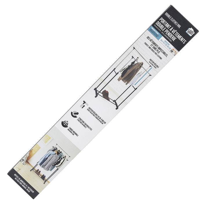 Je cherche une Idee Perchero Barra Doble Con Ruedas Ajustable En Altura 80x43 cm H 90-160 cm