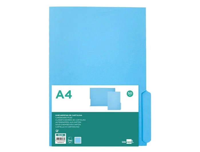 Liderpapel Subcarpeta de cartulina con pestaña derecha Din A4 Azul Liderpapel Subcarpeta de cartulina con pestaña derecha Din A4 Azul