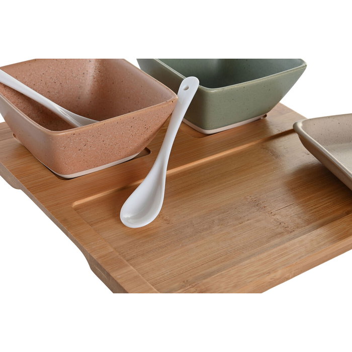 DKD Home Decor Set de 6 Aperitivos de Porcelana y Bambú Multicolor