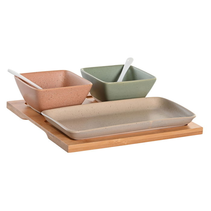 DKD Home Decor Set de 6 Aperitivos de Porcelana y Bambú Multicolor