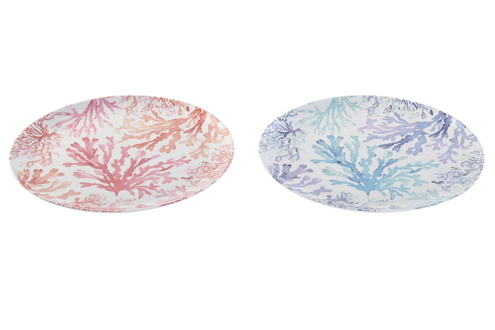 DKD Home Decor Juego de Platos de Melamina Corales Surtido de Colores 28x28x1 cm, 12 Pack, 48 Piezas