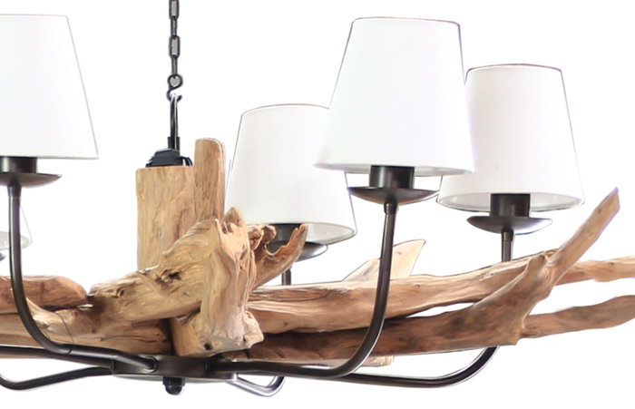 DKD Home Decor Lámpara de Techo Item Home en Teca y Hierro con 6 Pantallas Crudo 130x130x35 cm
