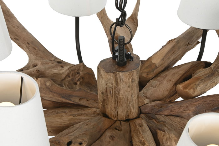 DKD Home Decor Lámpara de Techo Item Home en Teca y Hierro con 6 Pantallas Crudo 130x130x35 cm