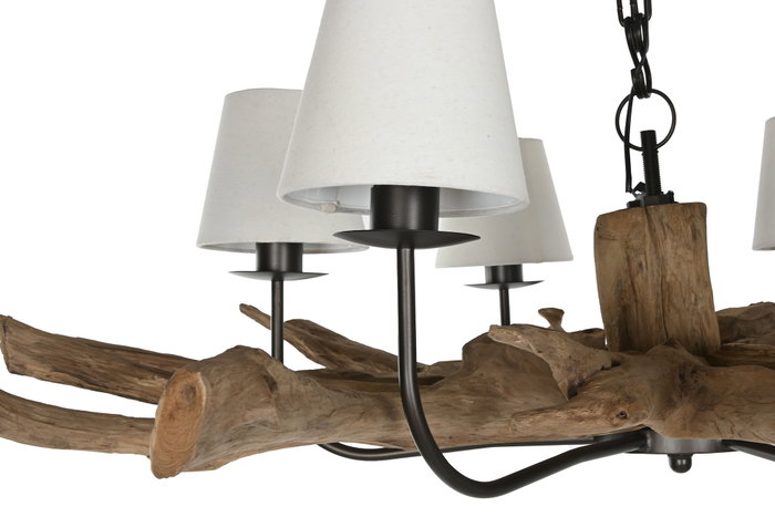 DKD Home Decor Lámpara de Techo Item Home en Teca y Hierro con 6 Pantallas Crudo 130x130x35 cm