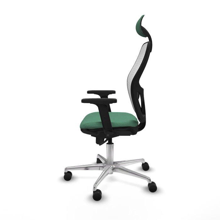 PIQUERAS Y CRESPO Silla de oficina Jorquera con mecanismo sincro, tela verde esmeralda y malla blanca