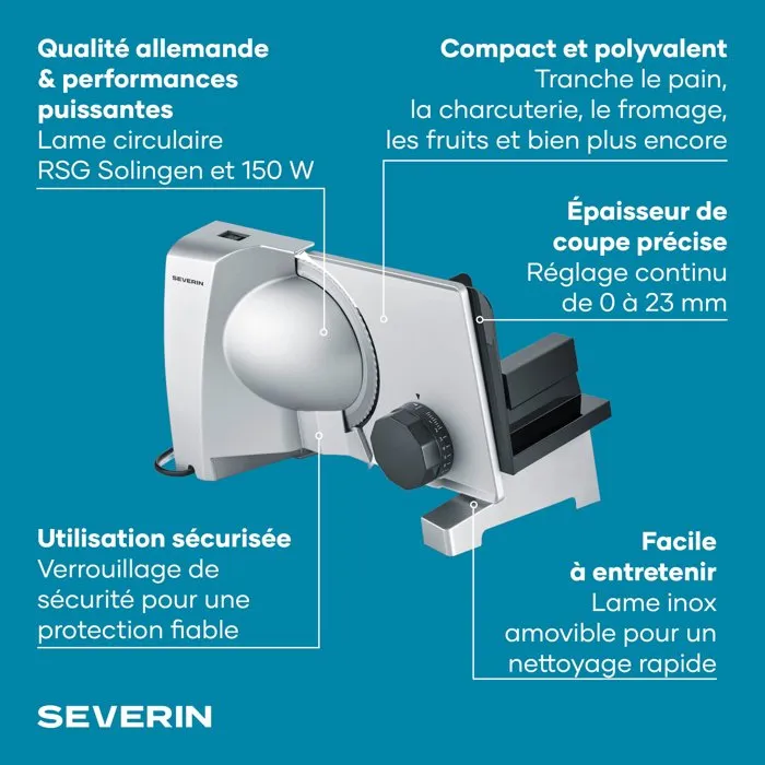 SEVERIN Cortadora eléctrica universal AS3917 – 150W – Cuchilla extraíble acero inoxidable 0-23mm