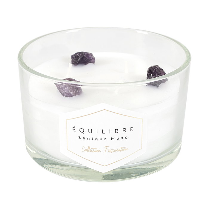 Home Deco Factory Vela Perfumada con Piedras 3 Mechas, 280g, Duracion 18h, 13 x 7.8 cm - Surte de Aromas (Jazmin, Ambar, Almizcle)