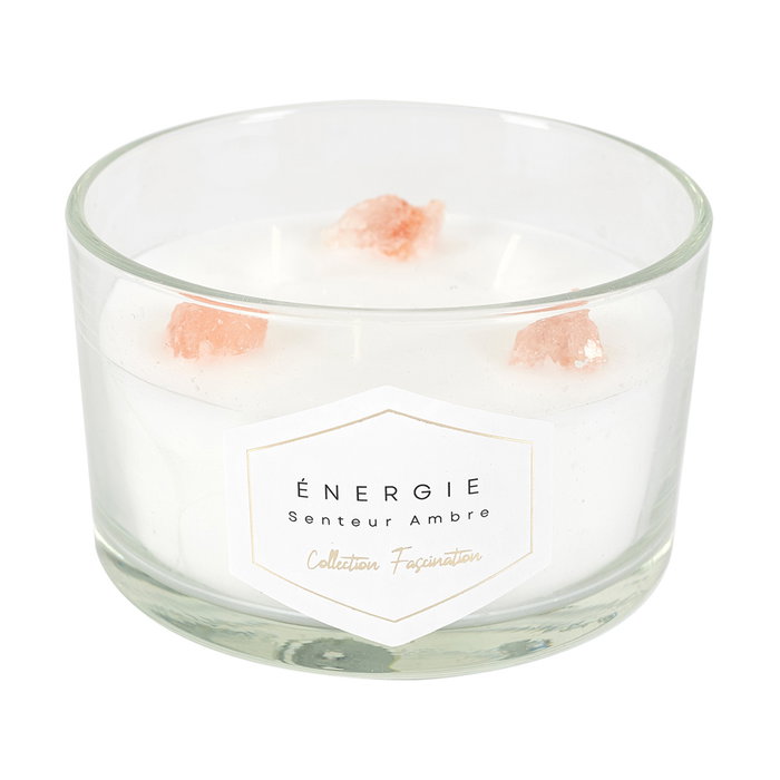 Home Deco Factory Vela Perfumada con Piedras 3 Mechas, 280g, Duracion 18h, 13 x 7.8 cm - Surte de Aromas (Jazmin, Ambar, Almizcle)