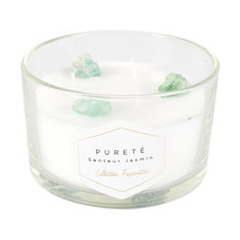Home Deco Factory Vela Perfumada con Piedras 3 Mechas, 280g, Duracion 18h, 13 x 7.8 cm - Surte de Aromas (Jazmin, Ambar, Almizcle)