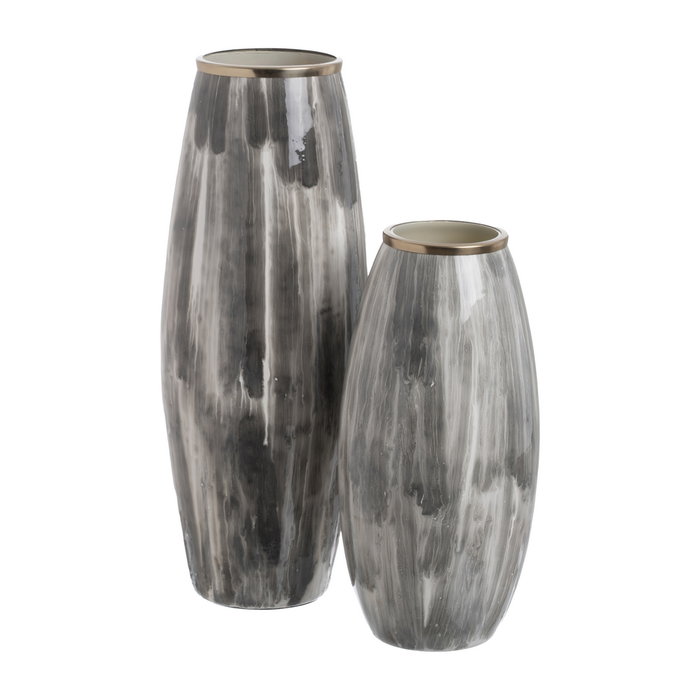 Jarrón Blanco y Negro Metal-Cristal 21 X 21 X 44,50 cm