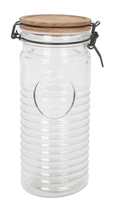 Inde - Tarro de Vidrio con Tapón de Acacia, 1300 ml (Capacidad) 25 cm de alto x 10 cm de ancho x 10 cm de largo, Santa Clara (12 Unidades)