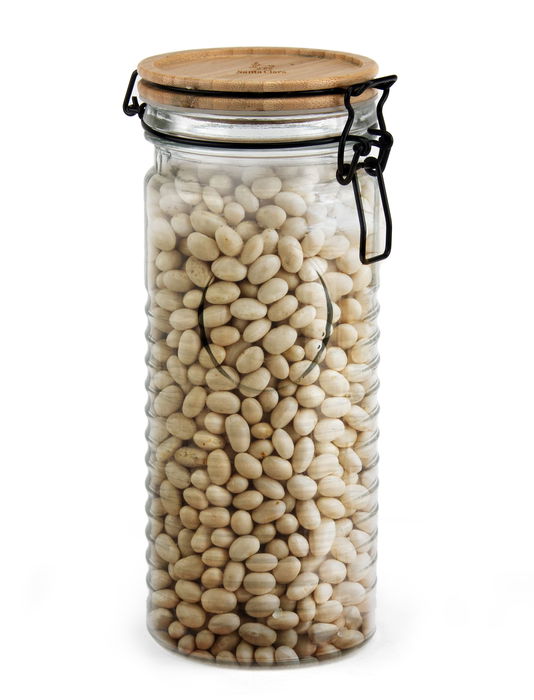 Inde - Tarro de Vidrio con Tapón de Acacia, 1300 ml (Capacidad) 25 cm de alto x 10 cm de ancho x 10 cm de largo, Santa Clara (12 Unidades)