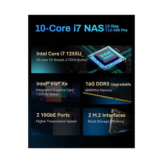 TerraMaster T12-500 Pro NAS con Intel Core i7 y 16GB DDR5