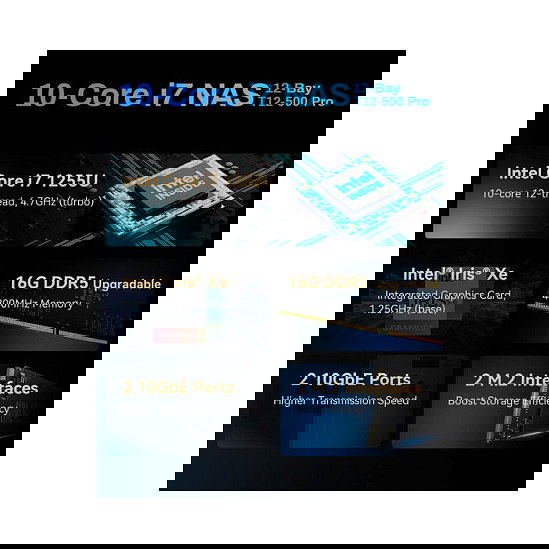 TerraMaster T12-500 Pro NAS de 12 BAY con procesador Intel i7-1255U y 16GB RAM DDR5