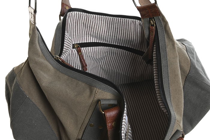 DKD Home Decor Bolsa Noah Loft Beige Gris Canvas Cuero 53 x 23 x 22 cm