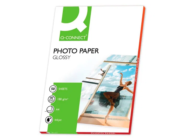 Q-connect Papel Fotográfico Glossy DIN A4 180gr Alta Calidad para Ink-jet Bolsa 50 Hojas