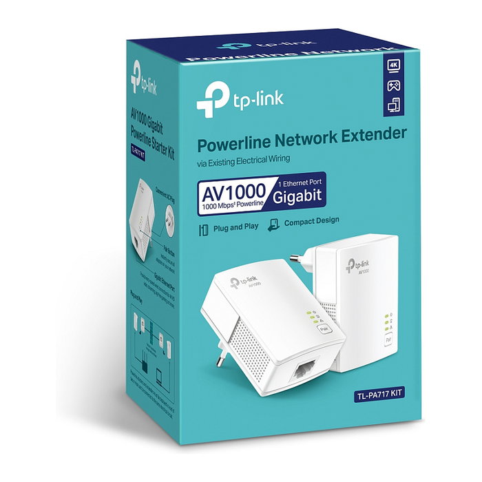 TP-Link TL-PA717 KIT AV1000 Gigabit Powerline Starter Kit con 2 Adaptadores, Hasta 1000 Mbps