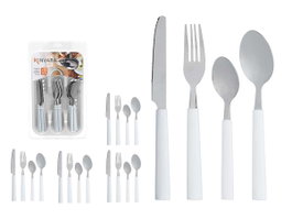 KINVARA Set de 16 Cubiertos con Cubertero Blanco Plata-Blanco
