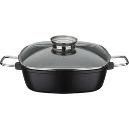 GSW Cazuela cuadrada GOURMET GRANIT de aluminio fundido macizo, apta inducción, libre de PFAS, 28 x 28 cm, color negro