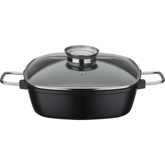 GSW Cazuela cuadrada GOURMET GRANIT de aluminio fundido macizo, apta inducción, libre de PFAS, 28 x 28 cm, color negro GSW Cazuela cuadrada GOURMET GRANIT de aluminio fundido macizo, apta inducción, libre de PFAS, 28 x 28 cm, color negro